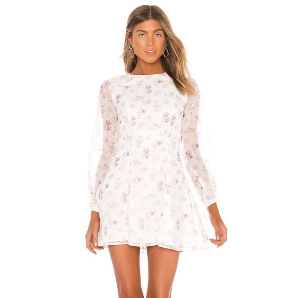 MAJORELLE White Floral Long Sleeve Mini Dress